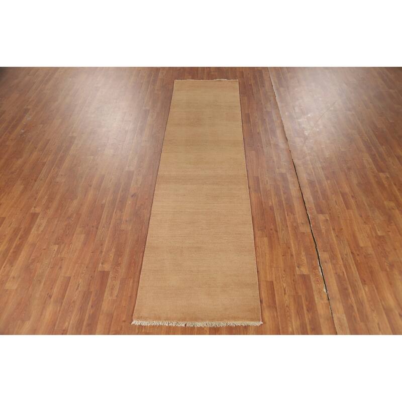 Light Brown Gabbeh Modern Runner Rug Oriental Hand-Knotted Wool Carpet - 2'7"x 9'10"