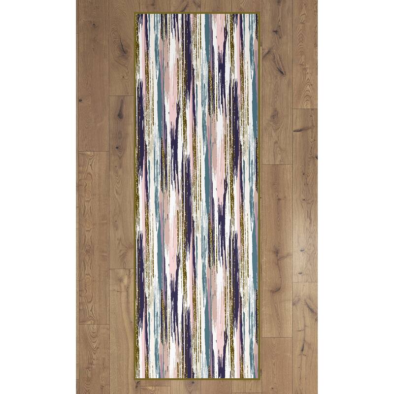 Living Room Area Rug Nonslip, Abstract Brushstrokes Glitter Pattern - 2.5' x 6.5'