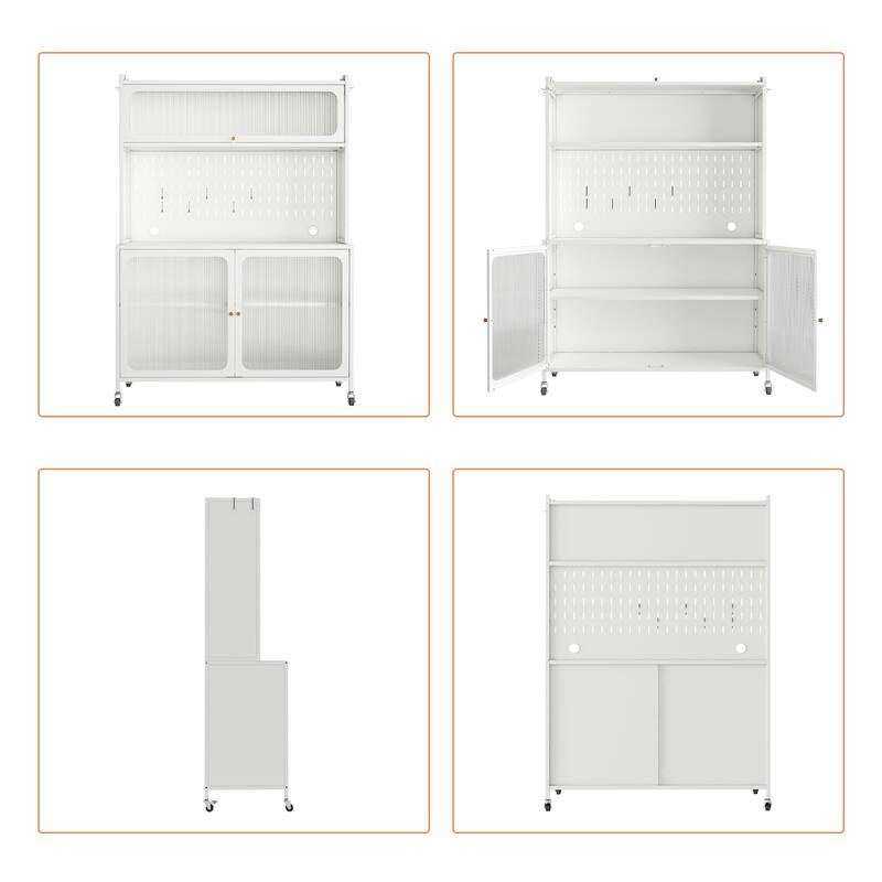 Modern Kitchen Pantry Cabinet with Glass Doors and Adjustable Shelves