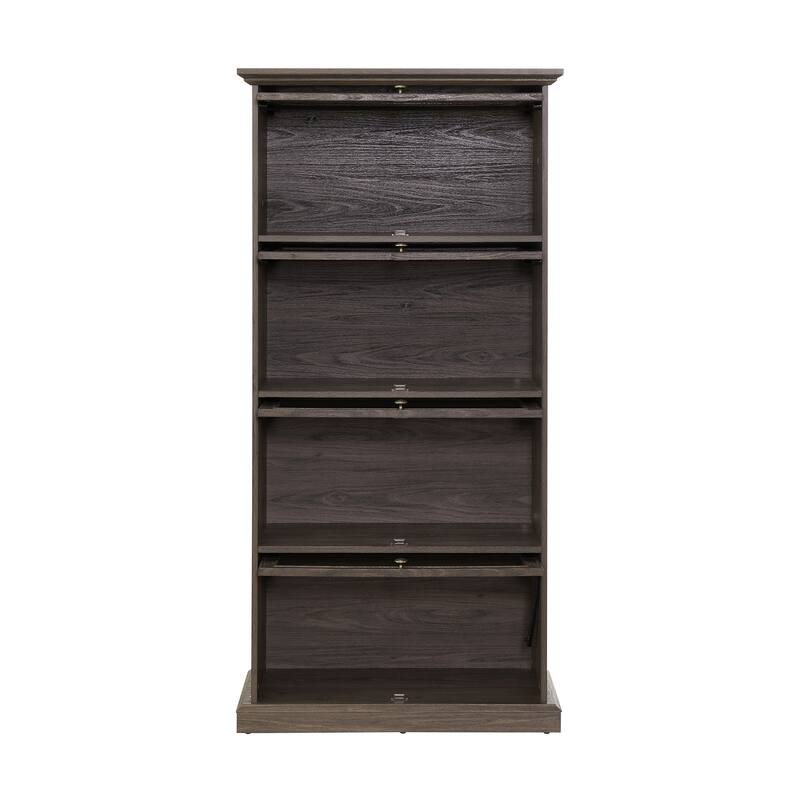 GDFStudio - Brookline Modern Storage Glass Display Cabinet with Flip-Up Glass Doors and 4-Tier Shelving