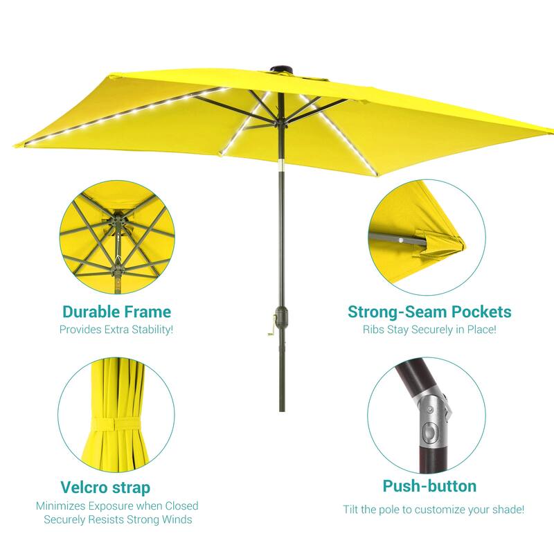 BONOSUKI 6x9FT LED Patio Market Umbrellas Table Umbrella w/Tilt Button