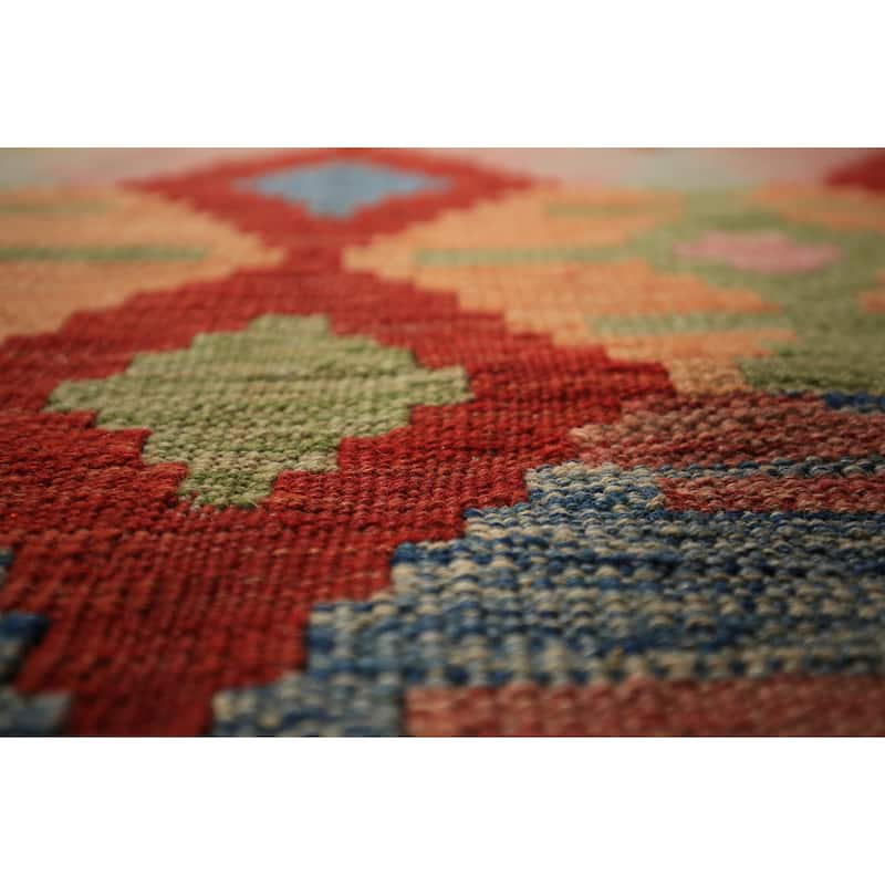 Geometric Kilim Oriental Area Rug Multi-Color Flatweave Wool Carpet - 8'4" x 11'10"