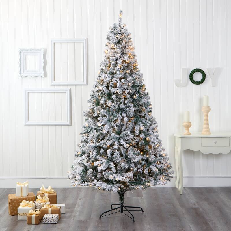 8ft. Flocked Spruce Artificial Christmas Tree with 500 Clear Lights & 1186 Branches - Majestic Winter Wonderland X-Mas Display