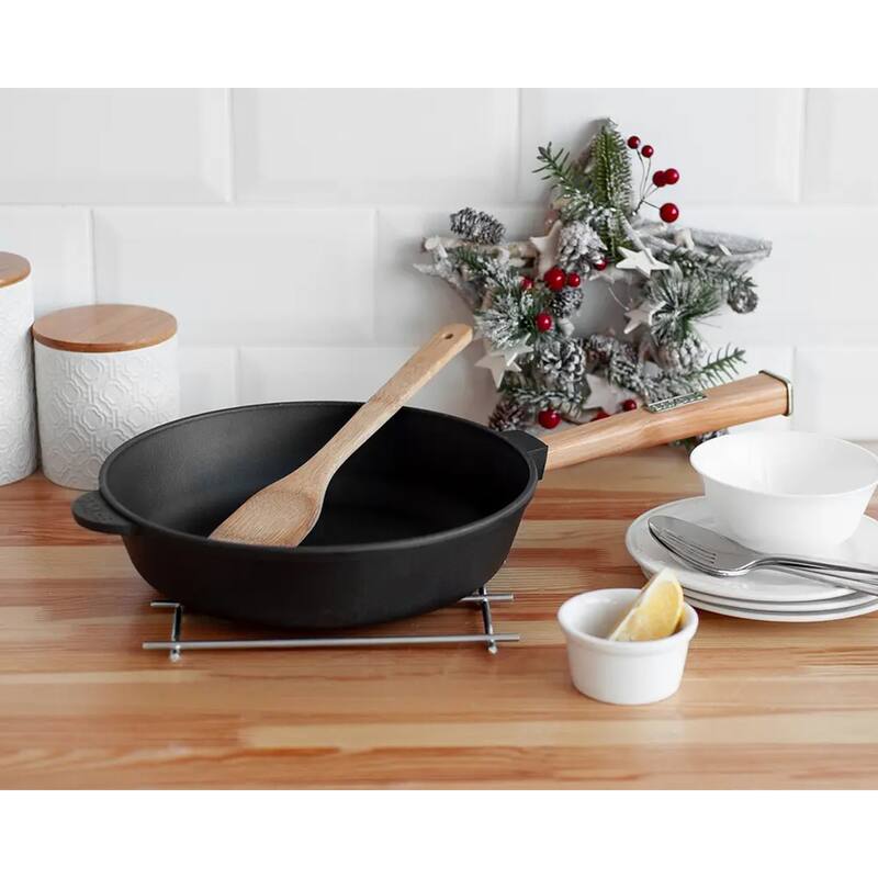 Brizoll Cast Iron Deep Frying Pan w/ Removable Handle