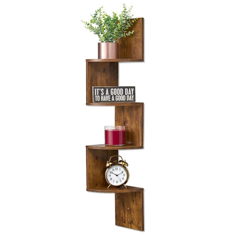 Sorbus 5-Tier Zig Zag Geometric Corner Wall Book Shelf Unit, Decorative Floating Wall Shelf