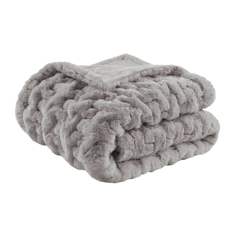 Madison Park Ruched Fur Throw