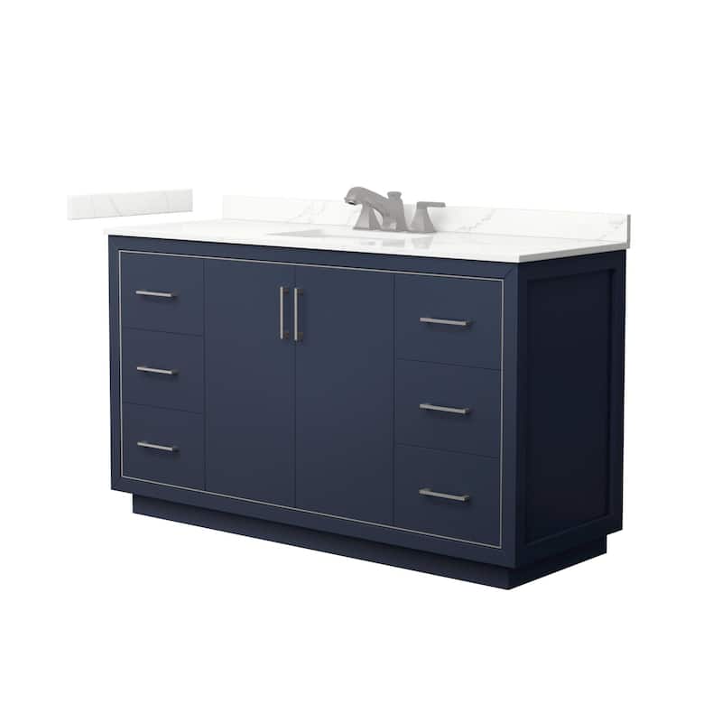 Wyndham Collection WCF111160S-QTZ-US3MXX Icon 60" Free Standing Single - Dark Blue / Giotto Quartz Top / Brushed Nickel