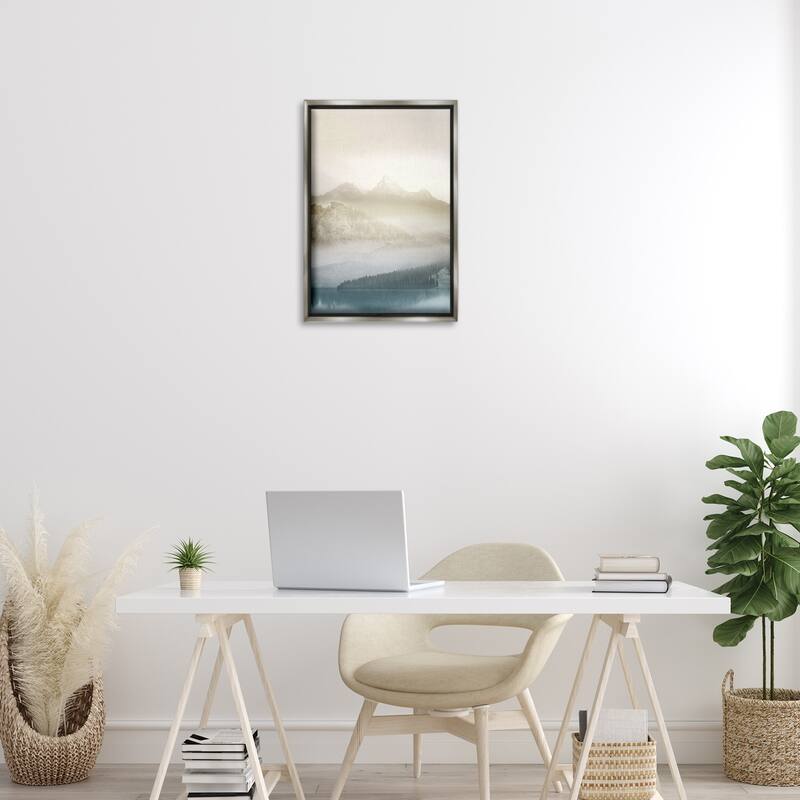 Stupell Vanilla Mountain Peaks View Framed Floater Canvas Wall Art Design By Gemma Bardot