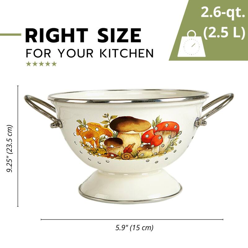 STP Goods 2.6 Qt Enameled High Quality Versatile Colander - 2.6Qt - Mushrooms