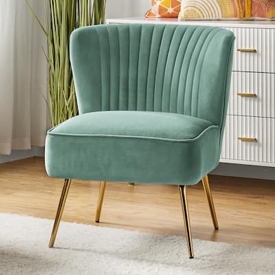 Monica Upholstered Modern Tufted Accent Side Chair with Gold Legs by HULALA HOME