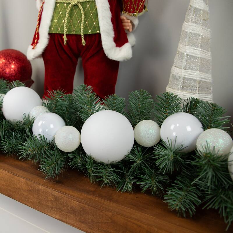 3-Finish Shatterproof Ball Christmas Garland - 6' x 4" - White - Unlit