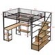 preview thumbnail 3 of 10, Full Size Metal Loft Bed with Staircase, Built-in Desk and Shelves in Black