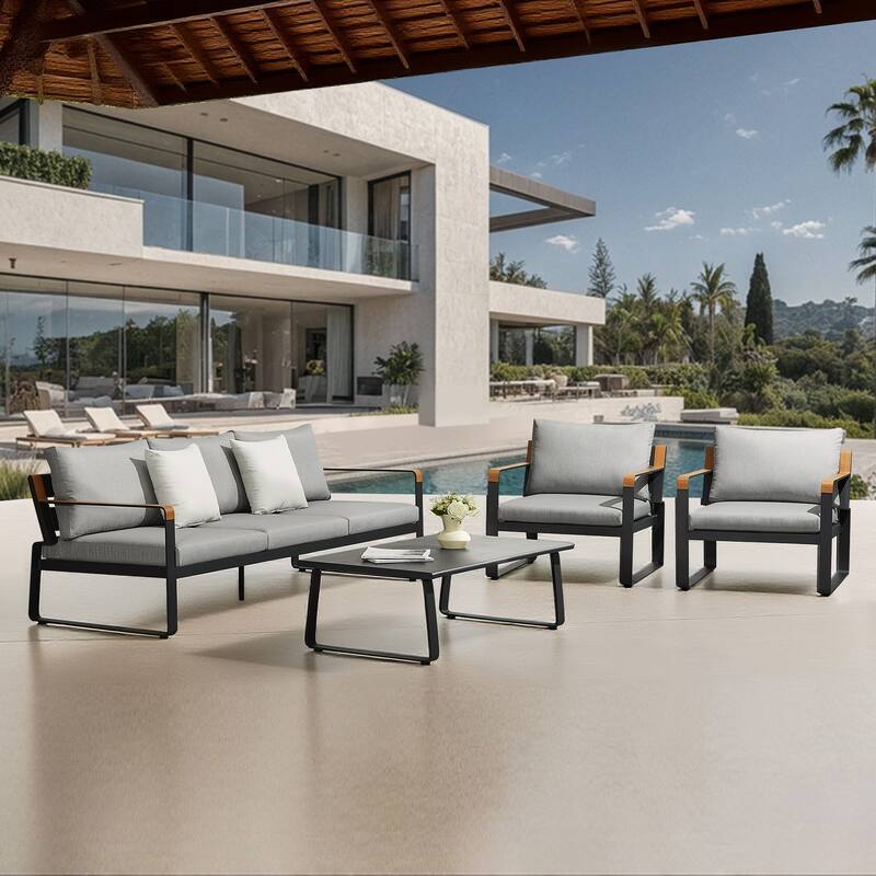HIGOLD Denea Aluminum Patio Conversation Set, Outdoor Furniture Sofa with Coffee Table