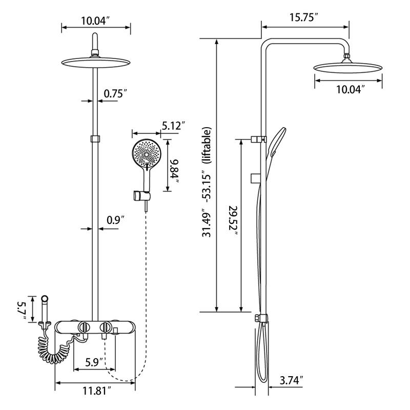 Wall-Mounted Complete Shower System with Rough In-Valve