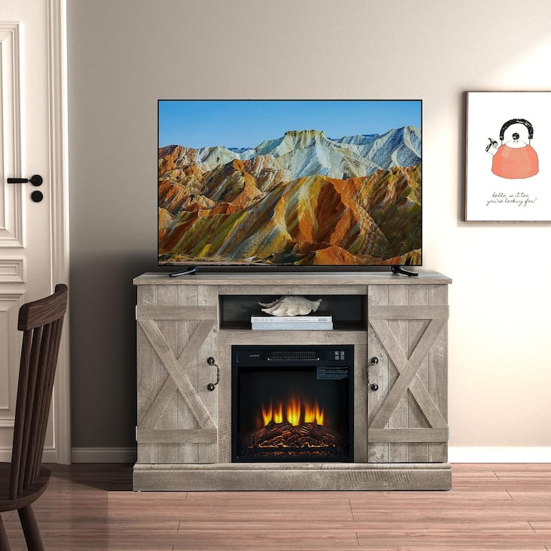 Roomfitters Farmhouse Classic Media TV Stand, Entertainment Console with 18" Electric Fireplace Insert