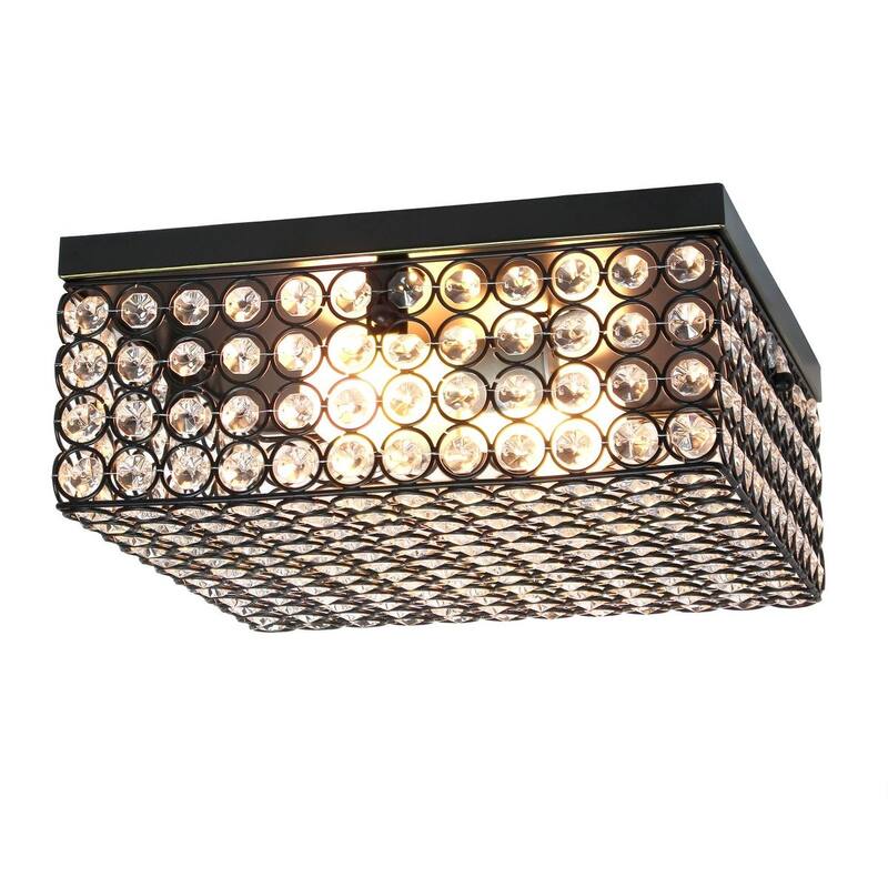 Elegant Designs 12 Inch Elipse Crystal 2 Light Square Ceiling Flush Mount - 12 x 12 x 5 in