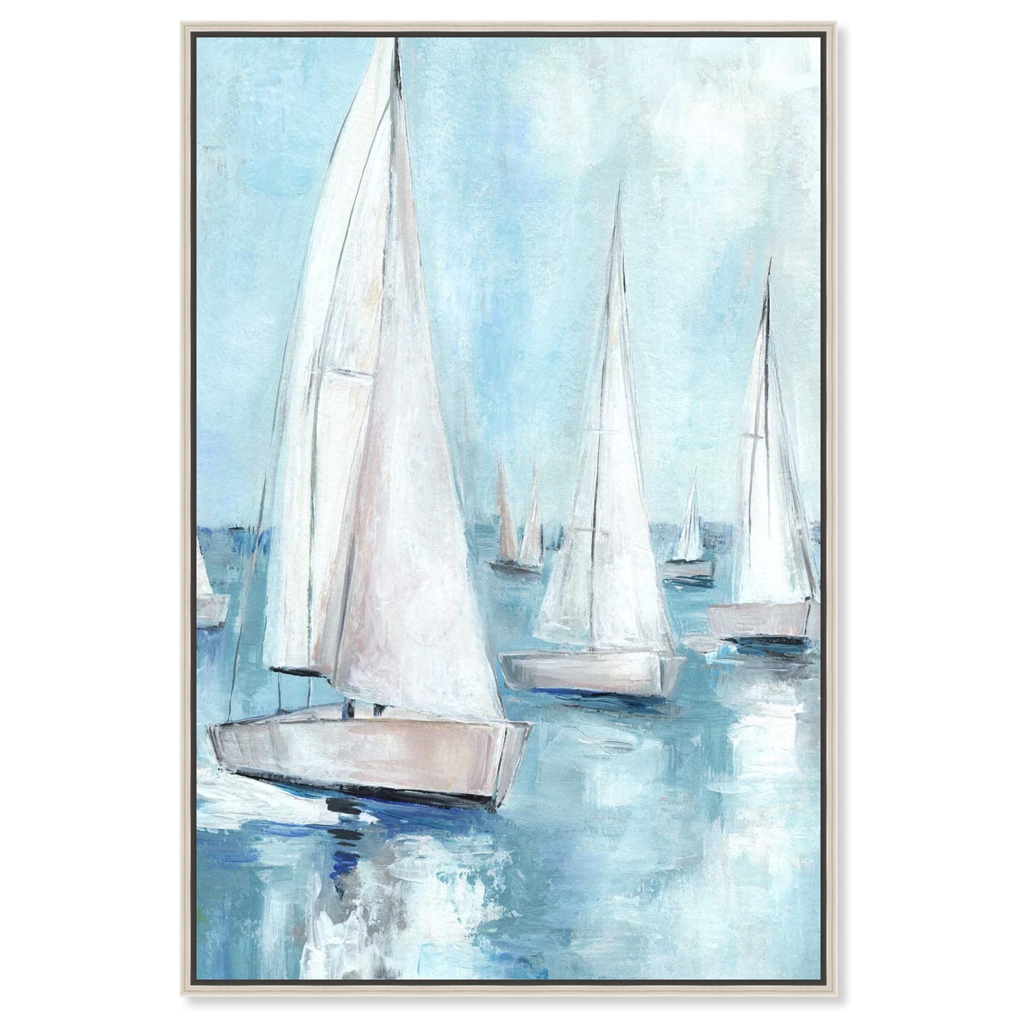 Boats on a Lake Coastal Bathroom Art Framed Canvas Print by Art Remedy