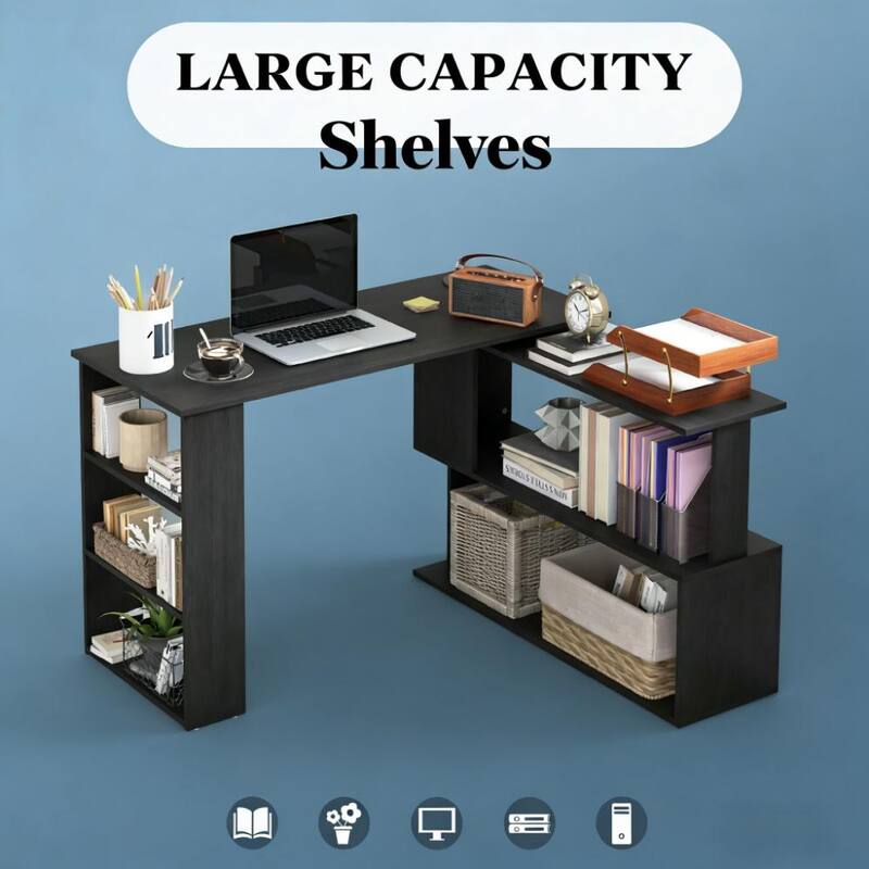 Spacious Writing Table Workstation,L Shaped Corner Computer Desk,360° Rotating Home Office Desk