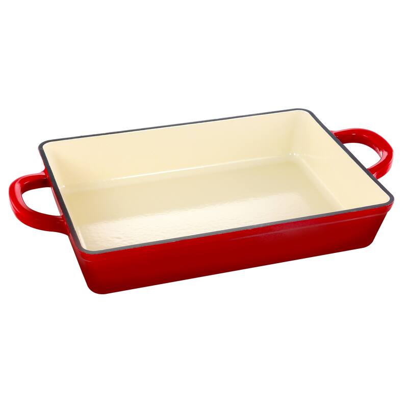 13 Inch Enameled Cast Iron Rectangle Baker Pan in Ruby