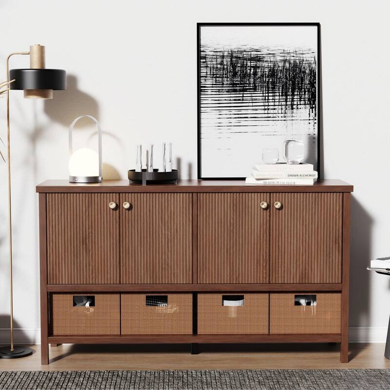 Farmhouse 59" Fluted Console Table with Storage, Entryway Table Hallway Cabinet for Living Room - Espresso