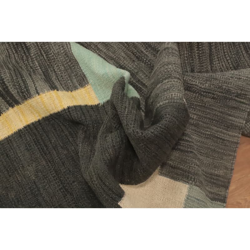 Hand Woven Oriental 100% Wool Carpet Southwestern Modern Multi-Colored Kilim Runner Rug - 11' 9'' X 2' 7''