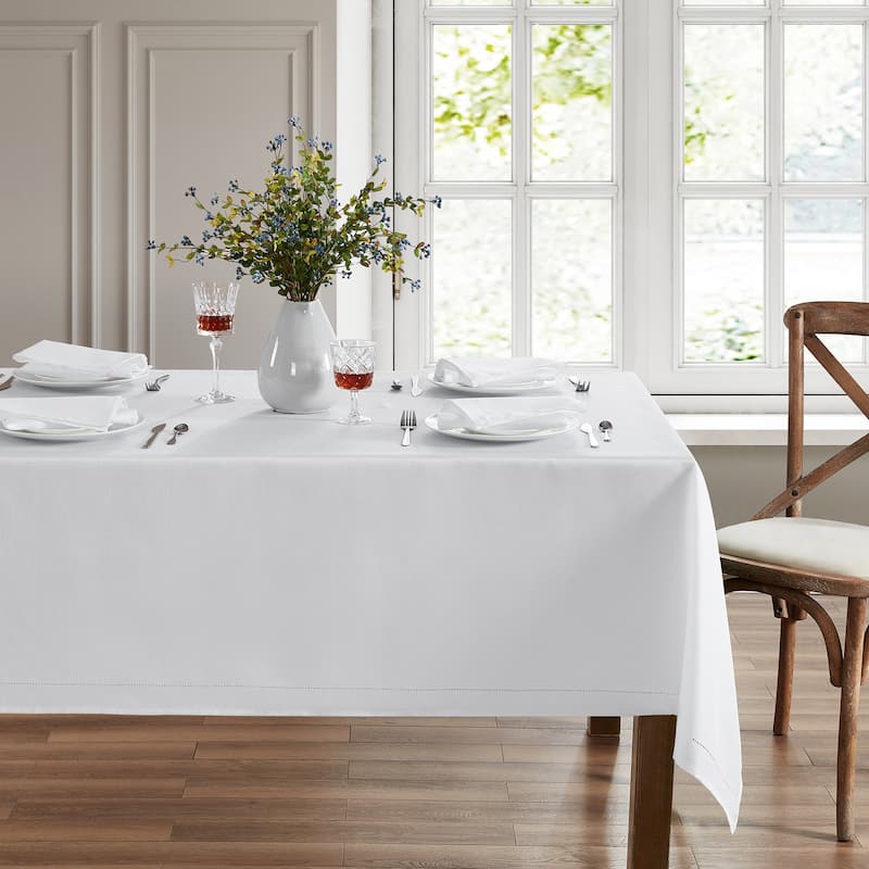 Alison Eyelet Punched Border Fabric Tablecloth - 52" Square - White