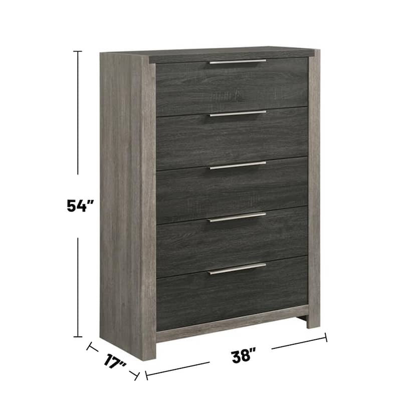Wooden Chest with 5 Drawers in Gray Finish