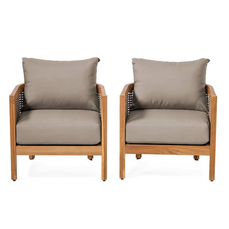 Burchett Outdoor Acacia Wood and Wicker Club Chairs (Set of 2) with Optional Sunbrella Cushions by Christopher Knight Home