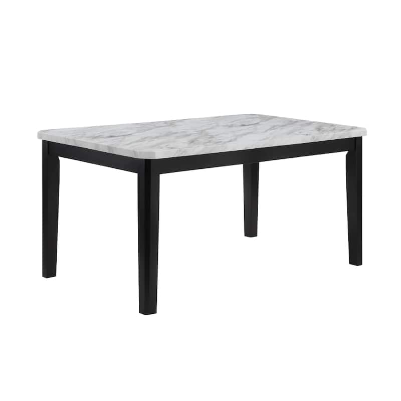 Pazy Dining Table, 64 Inch White Faux Marble Top, Black Tapered Legs