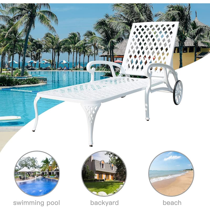 Aluminum Outdoor waterproof Chaise Lounge Chair With Wheels Adjustable Reclining