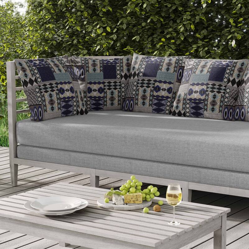 Patched Perfection Indoor/Outdoor Reversible Throw Pillow Blue and Granite