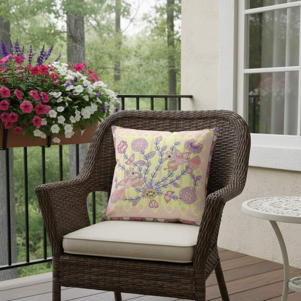 HomeRoots 18" x 18" Yellow Peacock Blown Seam Floral Indoor Outdoor Throw Pillow - 18.00' X '5.00' X '18.00