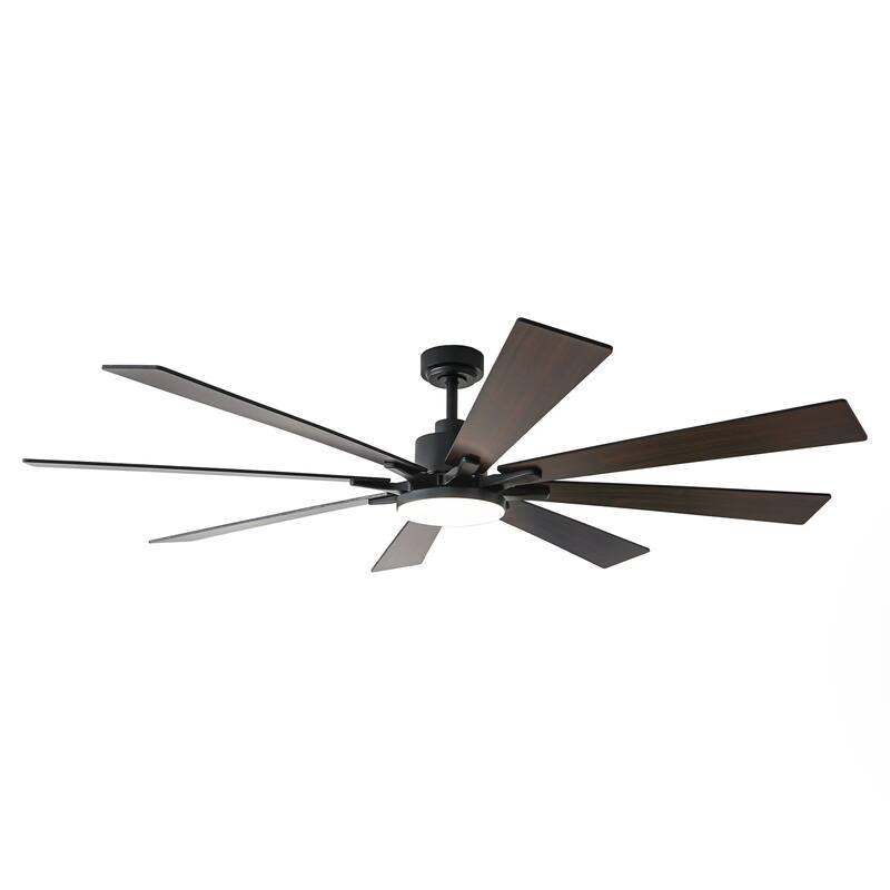 72" Modern Black Large Ceiling Fan with Light, Remote and Bluetooth Control
