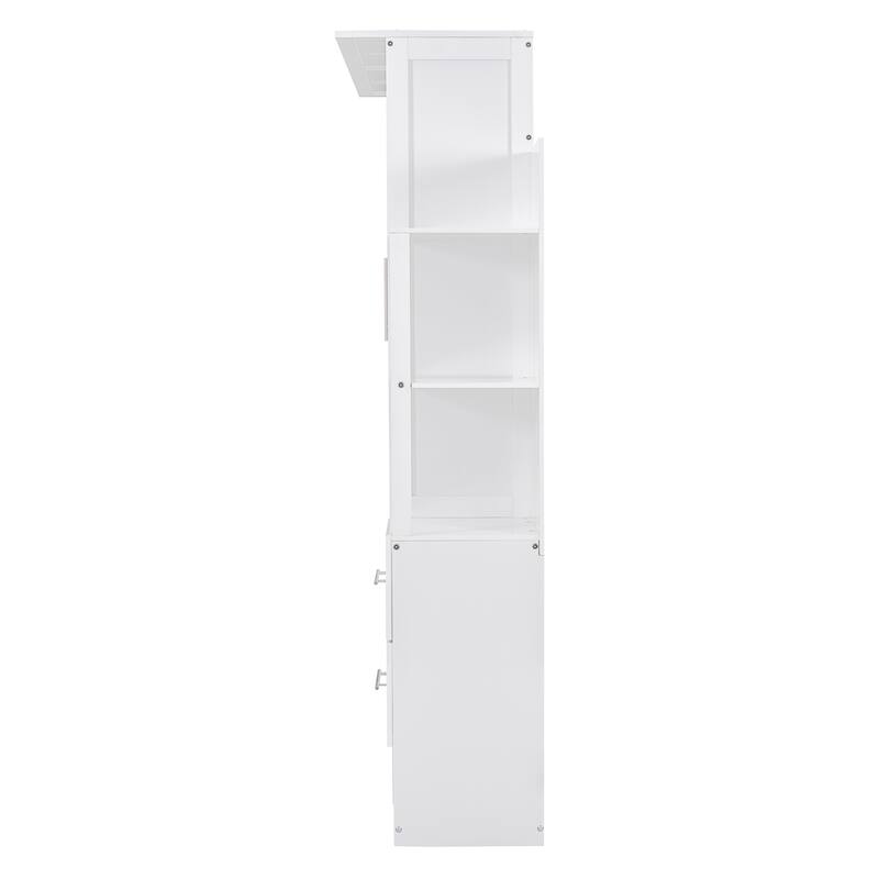 Space-Saving White Murphy Bed with Shelves, Drawers & LED Lights for Multi-Functional Rooms