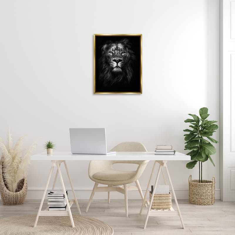 Stupell King of the Jungle Lion In Shadows Black and White Photography Floater Frame