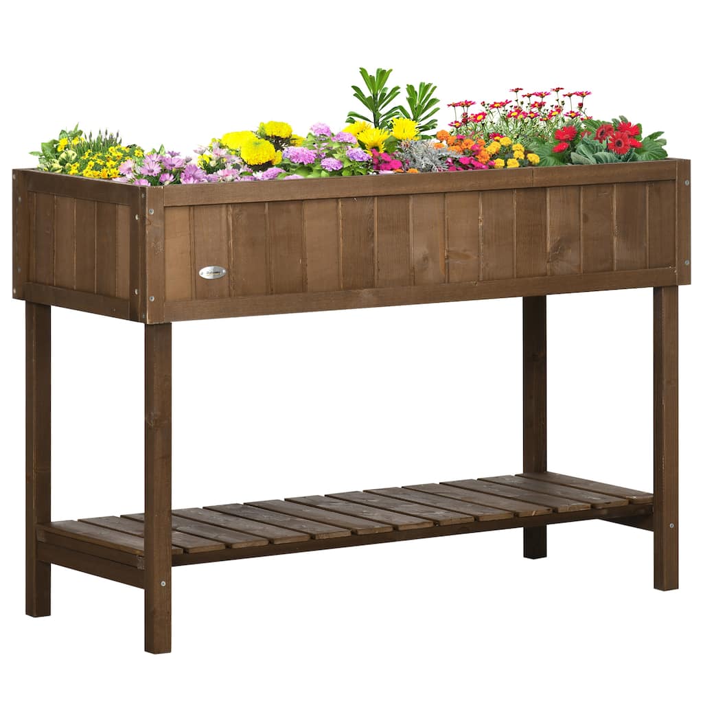 43x18x30in Raised Garden Bed with 8 Pockets and Shelf, Wooden Elevated Box with Legs to Grow Herbs, Vegetables, and Flowers