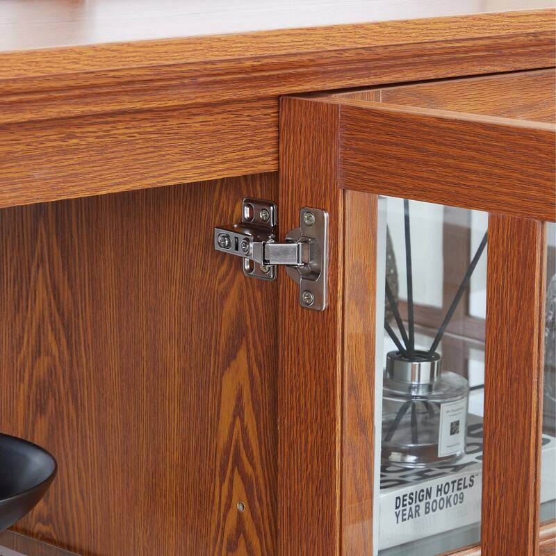 LED Antique Curio Display Cabinet with Glass Doors, Adjustable Shelves and Vintage 4-Door Design