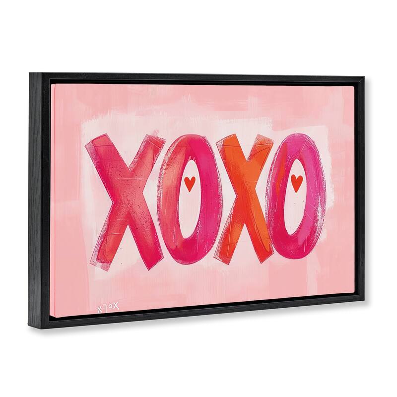 Stupell Pink XOXO with Hearts Framed Floater Canvas Wall Art Design By LSR Design Studio