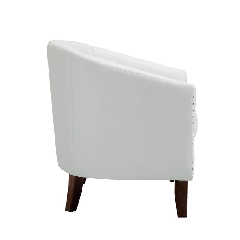 Modern Leather Nailheads Trim Barrel Accent Chairs with Wood Legs