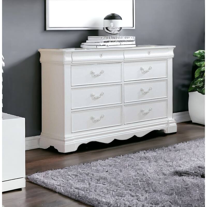 HomeRoots 56" White Solid Wood Eight Drawer Double Dresser
