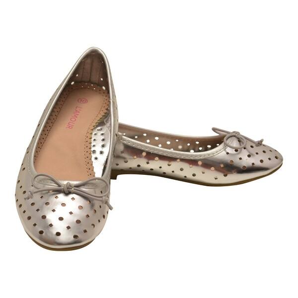 Shop Girls Silver Perforated Ballet Flats Casual Shoes Overstock 25600107 12