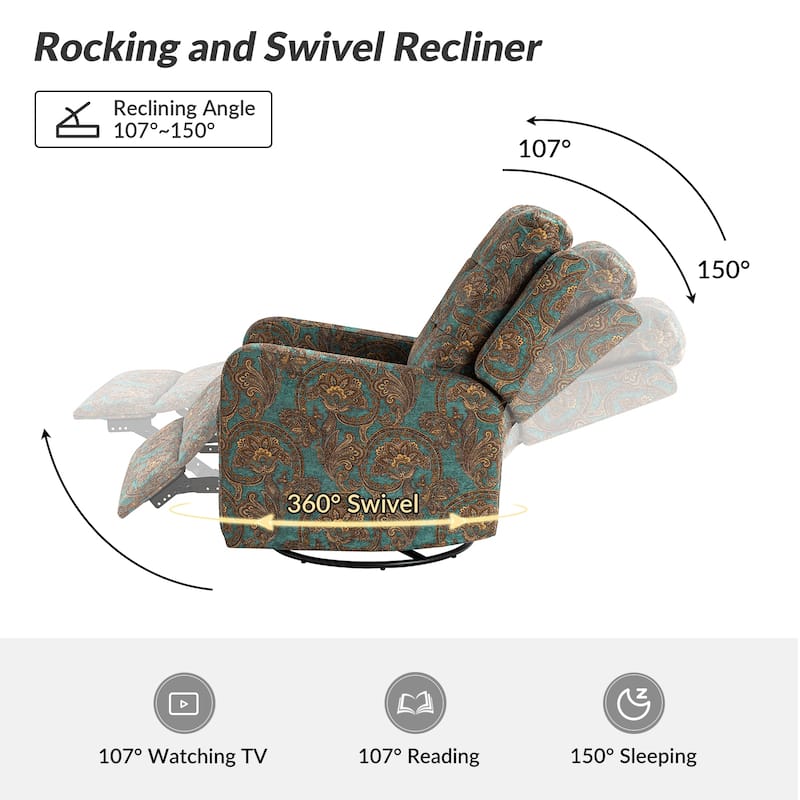 Arlette Floral Manual Swivel Recliner with Tufted Back Set of 2