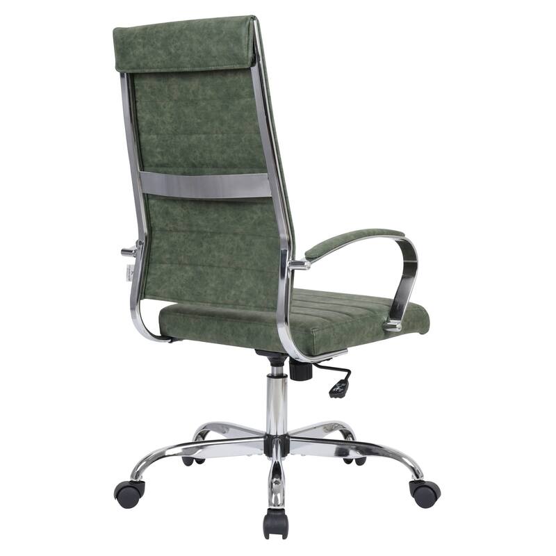 Benmar Leather Executive Office Chair with Chrome Frame, Adjustable Height, Tilt Lock, 360° Swivel, and Smooth Rolling Casters