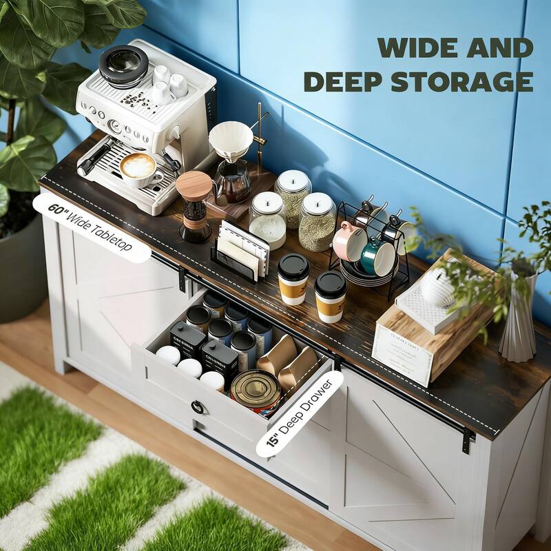 Rossetta Farmhouse Retro Classic Barn Door Design Buffet Cabinet with Sliding Doors and Adjustable Shelves