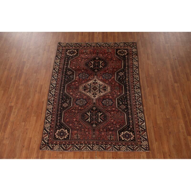 Vegetable Dye Qashqai Persian Rug Hand-knotted Wool Carpet - 5'5"x 7'6"