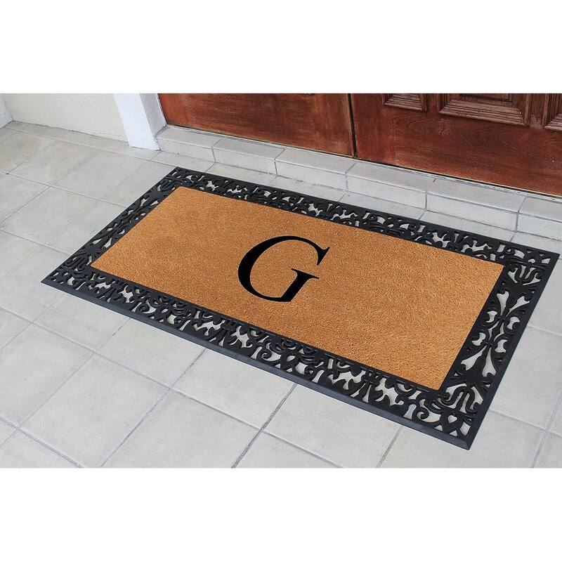 A1HC Rubber and Coir Paisley Border Heavy Duty Non-Slip Durable Double Door Monogrammed Doormat 30"X60", Black
