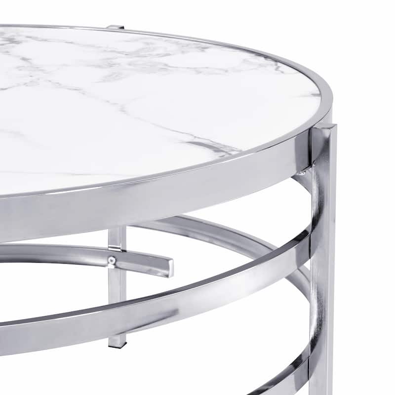32.48'' Chrome Round Coffee Table with Sintered Stone Top