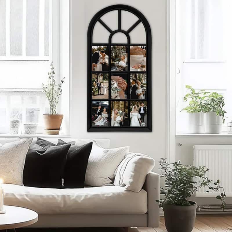 Gallery Distressed Arched Window Pane Wall Hanging Decorative Photo Collage Picture Frame - Black