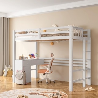 SogesSleep Twin Over Twin Loft Bed With Built-In-Desk