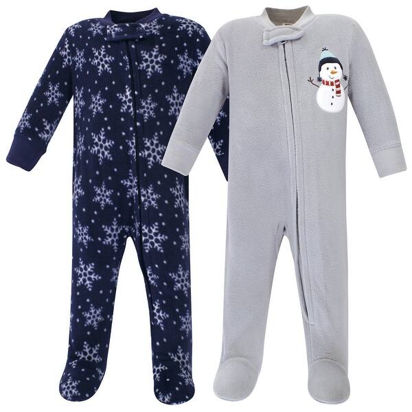 slide 1 of 1, Hudson Baby Baby Fleece Zipper Sleep and Play 2pk, Navy Snowman 0-3 Months - Navy Snowman